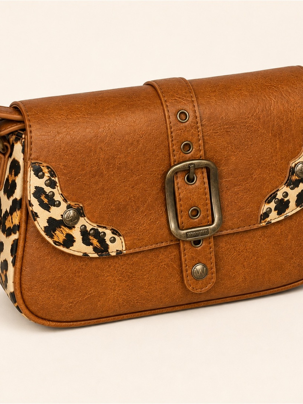 Wrangler Brown Crossbody with Leopard Accents